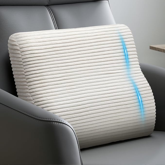Lumbar Support Pillow for Recliner Chair/Accent Chair/Couch, Large Memory Foam Back Support Cushion for Elderly, Ergonomic Backrest Pillow for Back Rest, Pain Relief, Reading, Washable Cover, Beige