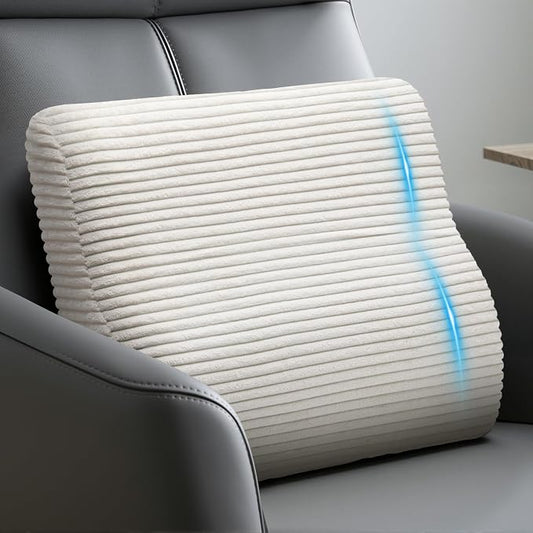 Lumbar Support Pillow for Recliner Chair/Accent Chair/Couch, Large Memory Foam Back Support Cushion for Elderly, Ergonomic Backrest Pillow for Back Rest, Pain Relief, Reading, Washable Cover, Beige
