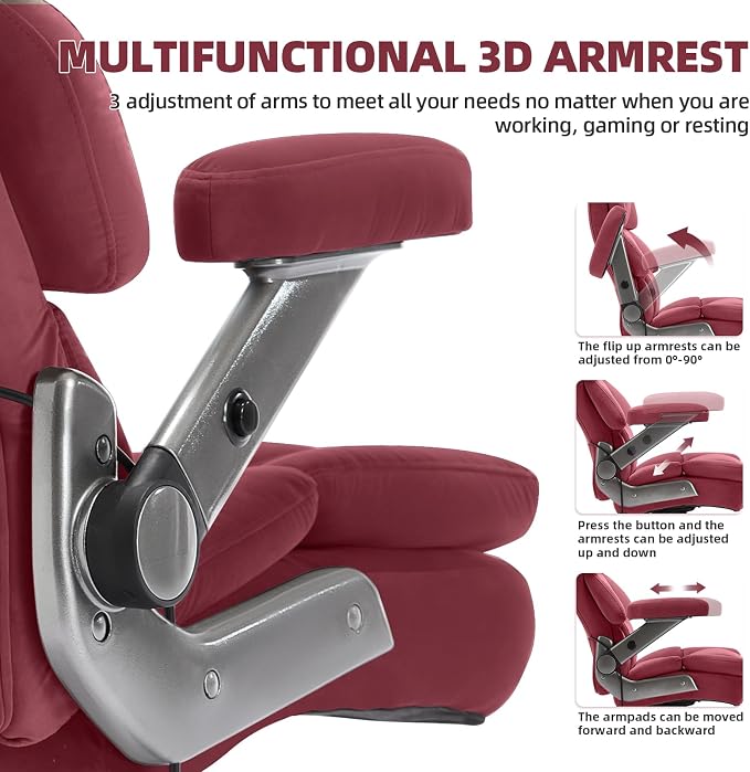 VUZI 700LBS Large Heavy Duty Office Chair with 3D Flip Arms, Big and Tall Plus Size Fabric Executive Desk Chairs, High Back Extra Wide Computer Chair with Adjustable Lumbar Support, Sturdy Metal Base