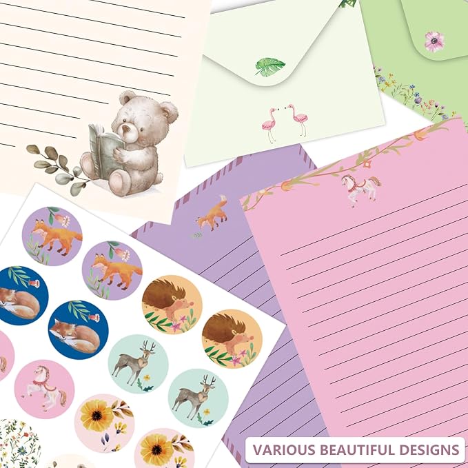 Sweet Cute Stationery Set, 92PCS Stationary Paper and Envelopes Set, 60 Writing Paper 30 Envelopes 2 Sticker Sheets, Vintage Stationery Sets for Letter Writing