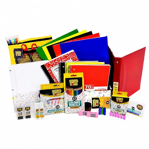 School Supply Boxes | Elementary School Essentials Bundle | (Pallet (180 Boxes) | Includes Binders, Folers, Filler Paper, Pencils, & More