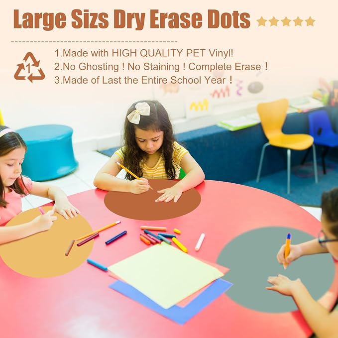 Lincia 12 Pcs Large 12 '' Dry Erase Dots for Classroom Tables Removable Dry Erase Circles Whiteboard Marker Stickers Spots Wall Decals for School Classroom Teachers Students Table & Desk