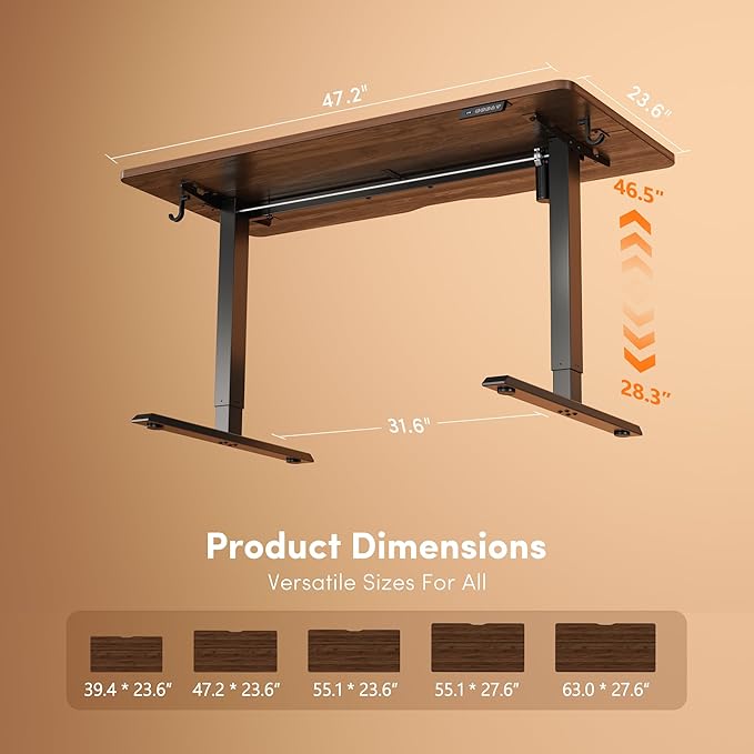 FEZIBO 48 x 24 Inchs Electric Standing Desk, Height Adjustable, Sit Stand Up, Computer Office Desk with Splice Board, Black Frame/Black Walnut Top