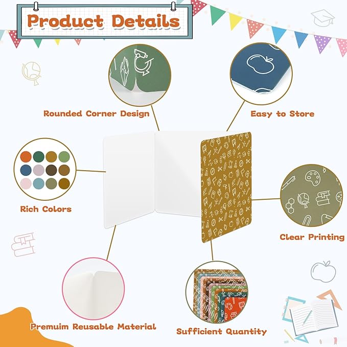 gisgfim 24 Pack Privacy Shields for Student in 12 Boho Colors Desk Dividers Durable Privacy Folders Testing Dividers Shield Study Boards Panel Partition for Classroom Teacher Back to School Supplies