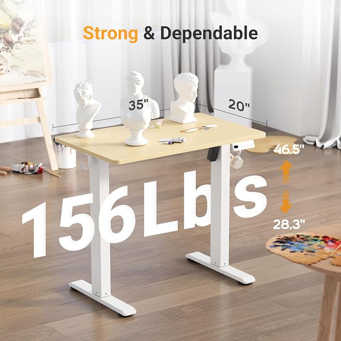 YDN Electric Standing Desk, 35x20 Inch, Nature | 3 Memory Presets, Cable Management, Adjustable Height, Sit Stand, Space-Saving, Computer Workstation, Home Office