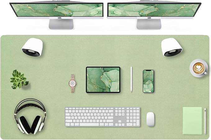 Bloss 47.2" x 24" Large Desk Mat, Leather Desk Mat, Large Mouse Pad + Keyboard Pad, Non-Slip Desk Mat Protector for Office, Home - Green
