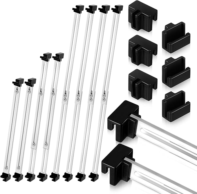 24 Pcs Metal Adjustable File Cabinet Rails Set Include 16 Hanging File Rail Clips 8 Cabinet Dividers Bars Suitable for Cabinets with Drawer Thickness Less Than 1/8 Inch(Silver,10-18.5 Inch)