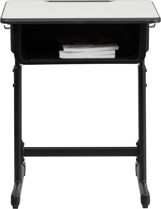 Flash Furniture Billie Student Desks with Grey Tops and Adjustable Height Black Pedestal Frames, Set of 10