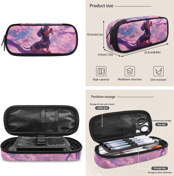 ZFRXIGN Dachshund Dog Kids Backpack for Girls 6-8 8-12 Bookbag with Cute Pendant 17inch Elementary School Bag and Lunch Box Pencil Case Back to School Stuff