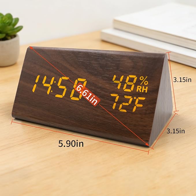 Wooden Digital Alarm Clocks for Bedrooms - Electric Desk Clock with Large Numbers, USB Port, Loud Alarm for Heavy Sleepers, Adjustable Volume, Dimmer, Snooze, DST, Wood Décor, Adapter Powered