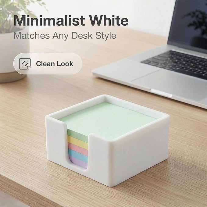 Silicone Sticky Note Holder for Desk - Modern 3x3 Inch Memo Pad Dispenser Post Note Holder, Minimalist Desk Storage Organizer for Office, Home, and School, White