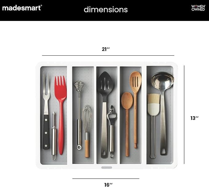 madesmart Classic Expandable Compartment Utensil Tray, White