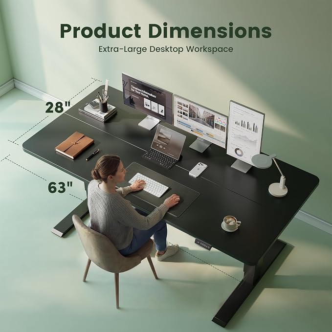 CubiCubi Standing Desk, 63 x 28 Inches Electric Height Adjustable Computer Desk, Sit Stand up Home Office Desk with Memory Presets, Black