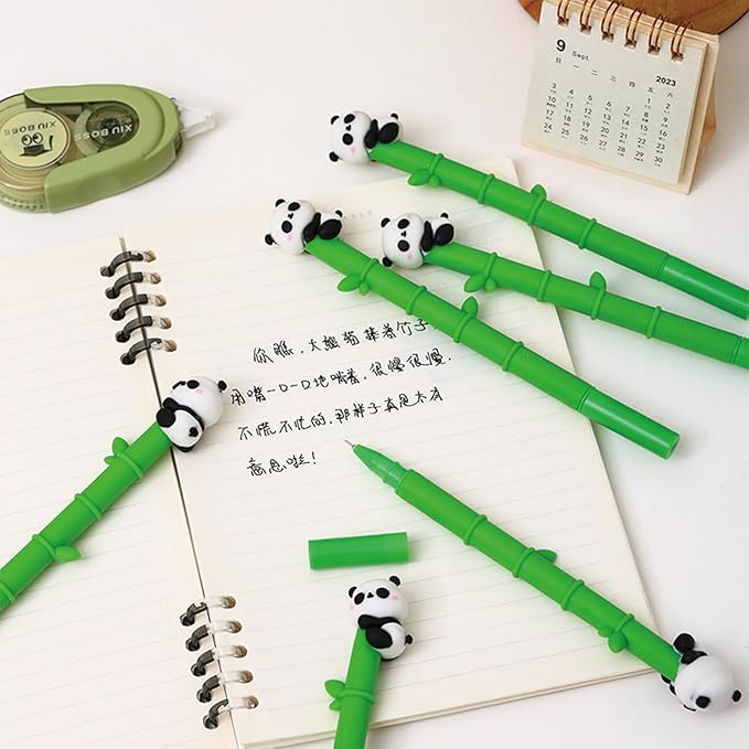 6 Pcs Cute Panda Pens Black Ink Gel Pens 0.5mm Smooth Writing Pen Green Bamboo Shaped Pen for Women Men Office School Supplies (6Pcs Panda)