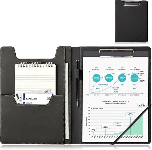 ProCase Clipboard Folder Portfolio, Leather Business Padfolio Organizer Letter Size Professional Folder Binder for Interview Meeting Resume Office Conference School -Black