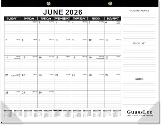 GuassLee Large Desk Calendar 2026,22" x 17" Desktop Wall Calendar 19 Months Planner Runs from Jun. 2026 to Dec. 2027 with Julian Date To-do & Notes Monthly Goals for School Home Office
