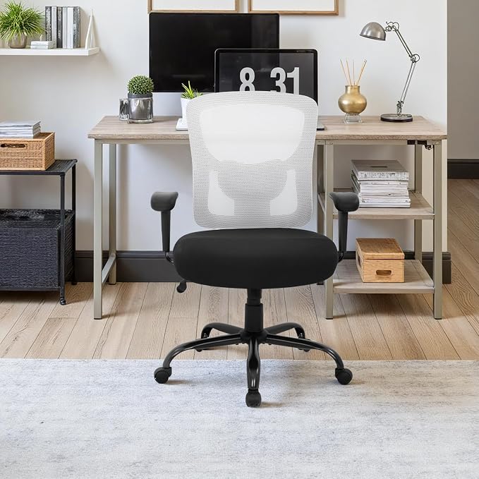 PayLessHere Ergonomic Desk Chair Office Chair Computer Chair 500lbs with Lumbar Support Wide Seat Adjust Arms Rolling Swivel High Back Task Executive Big and Tall Office Chair for Home Office，White