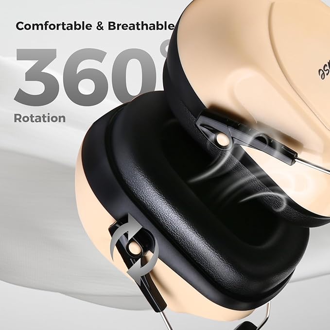 ProCase NRR 28dB Noise Reduction Ear Muffs, Foldable Adjustable Passive Noise Cancelling Headphones for Adults Kids Autism, Hearing Protection for Shooting, Construction, Mowing, Studying -Beige