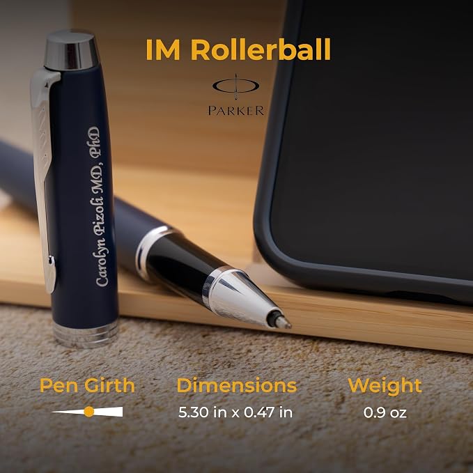 Parker IM Rollerball Pen, Matte Blue with Chrome Trim, Personalized Laser Engraving, Black Ink, Official Parker Gift Box, Graduation and Retirement Gift