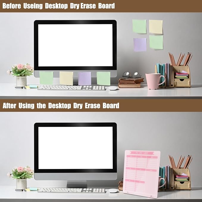 Weekly Planner Dry Erase Board for Desk,10''x12'',Acrylic Desk Calendar to Do List Planner Board with Stand,Pink Dry Erase White Board for Home Office School-ZL-P-2530