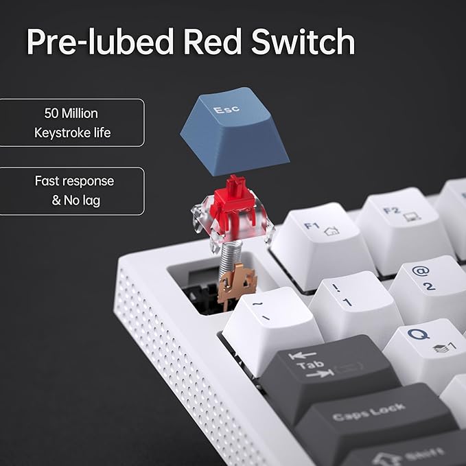 KEMOVE K98SE Mechanical Gaming Keyboard, 98 Keys LED Backlit Programmable, 96% Wired Computer Keyboard with Double Sound Dampening Foam, Pre-lubed Red Switch