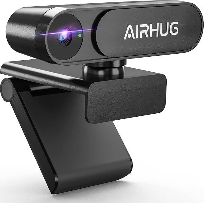 AIRHUG Webcam No Mic with Privacy Cover, USB Web Cam for Computer and Laptop Plug & Play, Web Camera Without Audio, 78° Wide-Angle,for Streaming and Conferencing (2K Webcam No Mic)