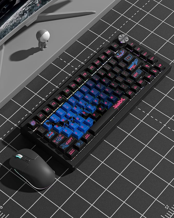 PBT Keycaps, Jinx Theme keycaps Set for Mechanical Keyboard, Cherry Profile and High Contrast Custom Keyboard Key Caps for 60 65 75 100 Percent (137 Keycap Set)