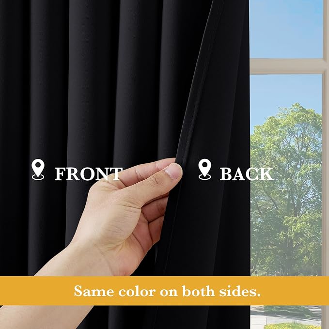 RYB HOME Blackout Thermal Insulated Curtains, Portable Curtain for Sliding Glass Door/Storage/Space Room Divider, Large Window Treatment Room Divider Panel, W80 x L84, Black, 1 Panel