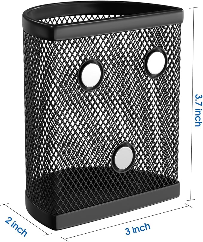 MaxGear Magnetic Pen Holder 2-Pack, Mesh Pencil & Marker Organizer for Desk, Extra Strong Magnets for Locker, Refrigerator, Dry Erase Board, Whiteboard Storage Solution (Semi-Circular)