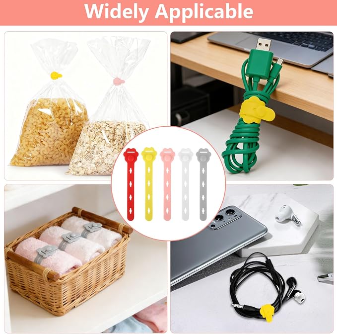 75 Pcs Silicone Cable Ties, Reusable Cable Straps Wire Organizer. | Cable Management Cord Organizer for Fastening Earphone Phone Charger Home Office Desk Kitchen Appliances Cable Cords Wires
