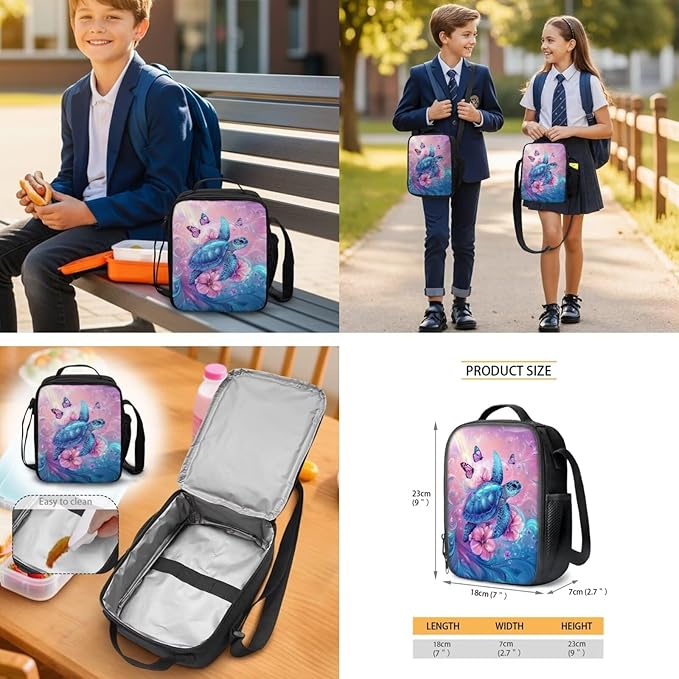 Sea Turtle Backpack and Lunch Box for School Boys Girls School Bag with Flap Zippered Pocket for Kindergarten Elementary Large 17 Inch Bookbags for Kids Back to School Supplies