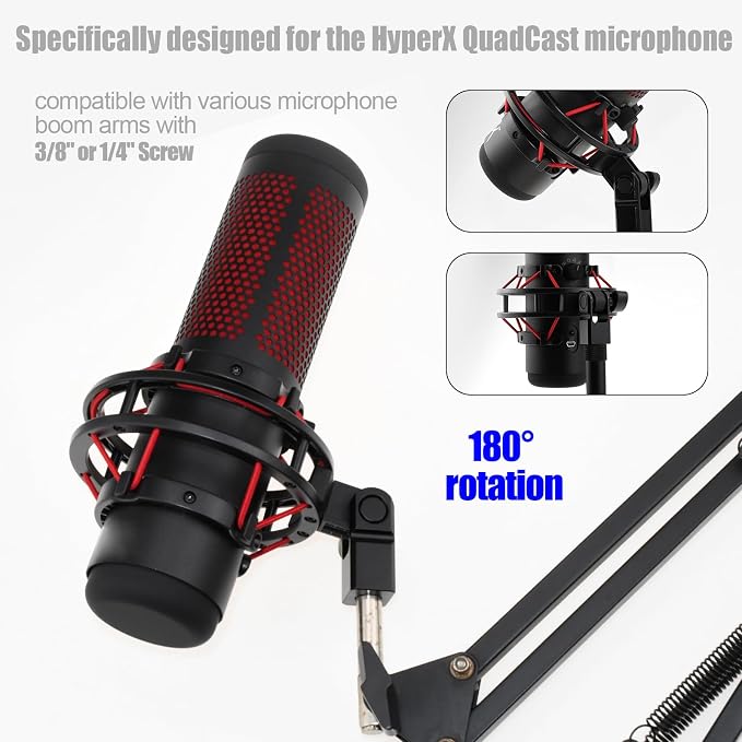 Microphone Mount Adapter for Hyperx Quadcast with 3/8" or 1/4" Screw Adapter, Works with HyperX QuadCast Microphone Stand & Boom Arm Durable Replacement Accessory for Mic (Black)