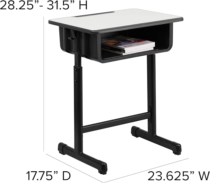 Flash Furniture Billie Student Desks with Grey Tops and Adjustable Height Black Pedestal Frames, Set of 10