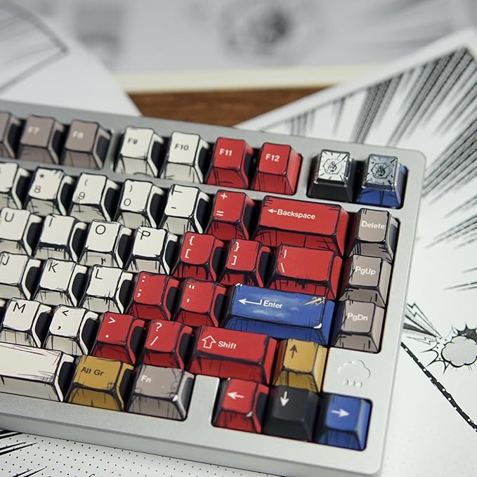 Retro Anime PBT Keycaps-141 Corlorful Graffiti Keys,No Tear,Never Fades,Gift Box for MX Mechanical Keyboard (Fit All Layout 100% 75% 65% 60%) Ergonomic Cherry Profile Key Caps Set (Typing,Gaming)
