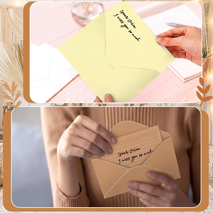 TaoBary 160 Packs Stationery Paper Set (50 Double Sided Stationery Writing Papers 50 Matching Envelopes) 60 Round Dot Sticker, 10 Design (5.5 x 8.25 Inch,Brown Color)