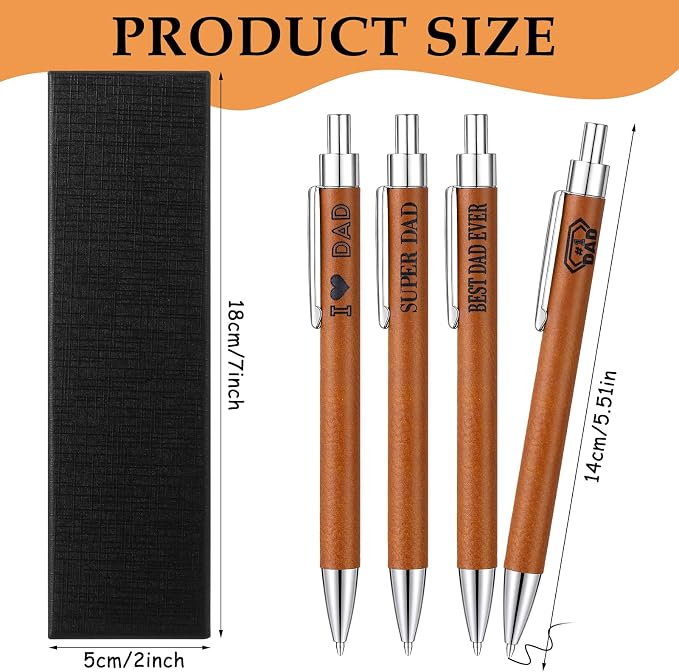 Sayglossy 4 Pcs Fathers Day Dad Gifts Best Dad Ever Leather Pen Sets Best Ever Gift from Daughter Son Family for Fathers Day Christmas Birthday