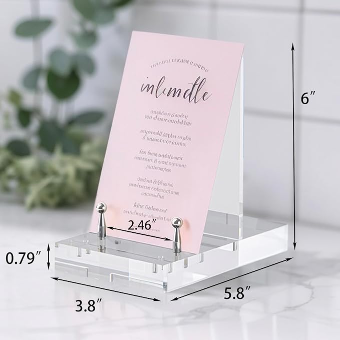Acrylic Easel Display Stand, Compact and Versatile Stand with Adjustable & Elegant Pegs, Tabletop Stand for Photos, Phones, Art, and More, Silver-1P