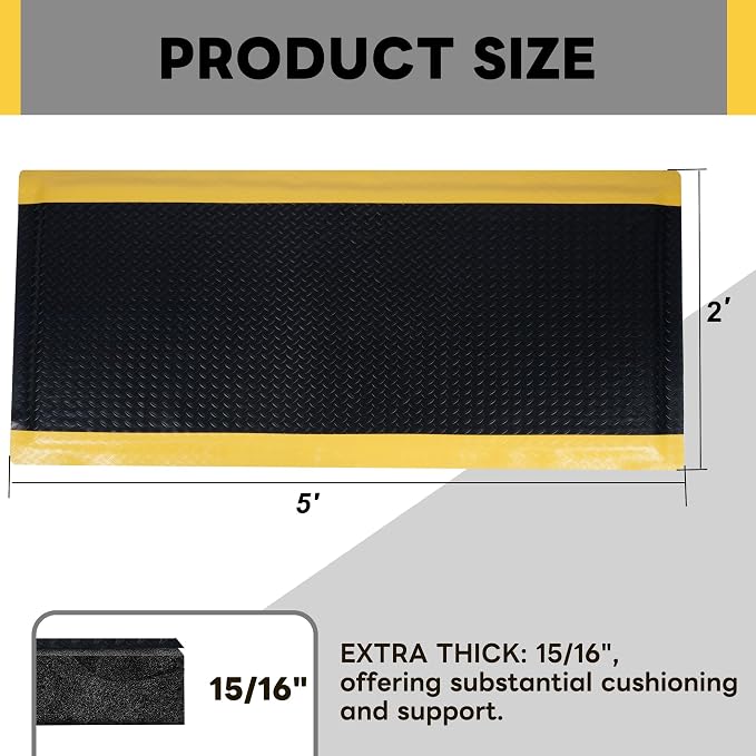 Nisorpa Anti Fatigue Mats Industrial 2' x 5' Ergonomic Standing Mat 15/16" Extra Thick Shop Floor Mat Kitchen Mats Heavy Duty Commercial Diamond Plate Support for Leg & Back Pain