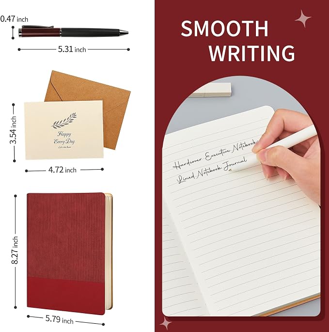 A5 Lined Notebook with Pen & Gift Box 216 Pages PU Leather Journals for Women Men 100GSM Thick Paper College Ruled Notebook for Christmas Gifts,School,Travel,Business,Work,Home Writing (Red)