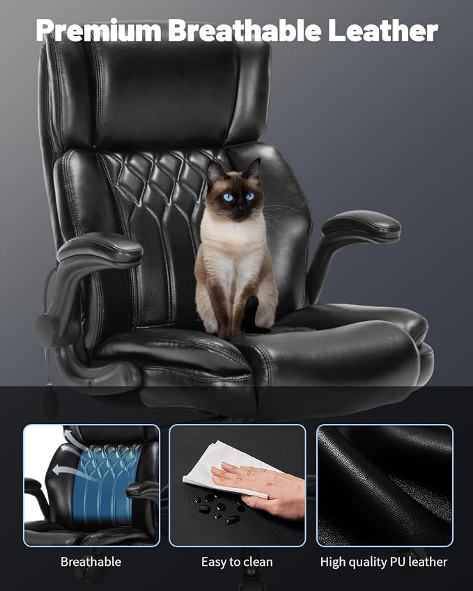 600LBS Large Heavy Duty Office Chair, Big and Tall Office Chair for Heavy People, Executive Desk Chair with Lumbar Support, Computer Desk Chairs with Flip Up Arm