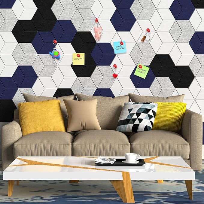 12 Pack Self-adhesive Acoustic Panels 12" X 10" X 0.4" -Sound Proof Foam Panels with High Density, Fashionable Y-Lined Design, Flame Resistant, Absorb Noise and Eliminate Echoes(Dark Blue)