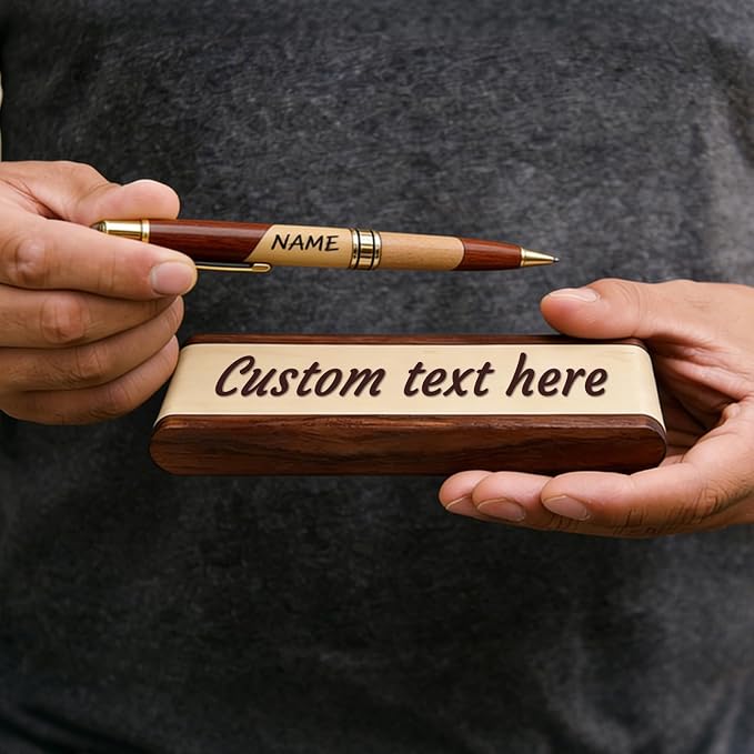 ZFN Custom Wooden Ballpoint Pen Set—personalized engraving names text logos for men mentors friends lawyers doctors teachers students (Walnut color)