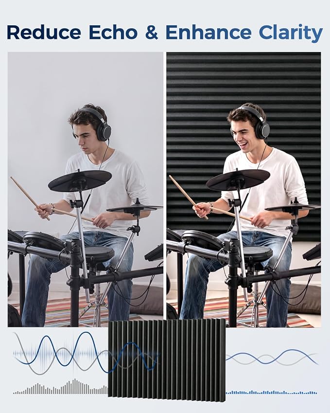 GUERRI 4 Pack Large Acoustic Foam Panels 48" x 24" x 2" Wedge Design Sound Proof Foam Panels High Density Sound Absorbing Panels for Wall, Reduce Echo & Reverb, Studio, Office, Home Theater