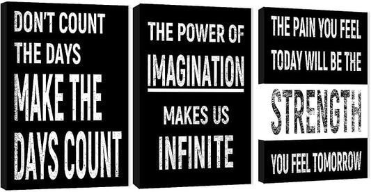 3 Piece Inspirational Wall Art Black Background Sayings Pictures, Quote Motivational Canvas Print for Home Wall Decor, Triptych Entrepreneur Poster Framed Artwork for Women Men Room Decor (48"Wx24" H)