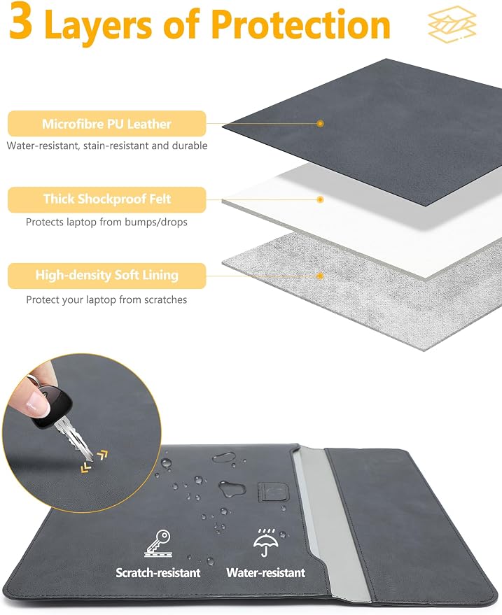 HYZUO 15 Inch Laptop Case Bag Sleeve with Stand for MacBook Air 15 M5 M4 A3241 M3 A3114 M2 A2941 2026-2023, 15" Surface Laptop 7/6/5/4/3, MacBook Pro 15 A1990 A1707 2019-2016, Graphite