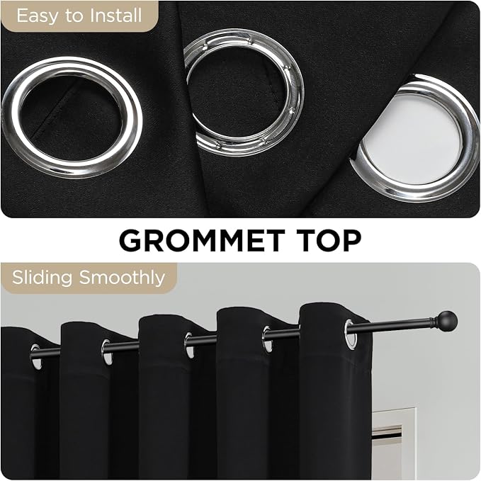 Joydeco Blackout Patio Sliding Door Curtains 72 Inches Long, Grommet Privacy Room Divider Curtains, Extra Wide Thermal Blackout Drapes for Bedroom Living Room (Black, 60Wx72L, 1 Panel)