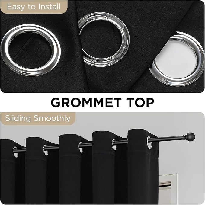 Joydeco Blackout Patio Sliding Door Curtains 108 Inches Long, Grommet Privacy Room Divider Curtains, Extra Wide Thermal Blackout Drapes for Bedroom Living Room (Black, 60Wx108L, 1 Panel)