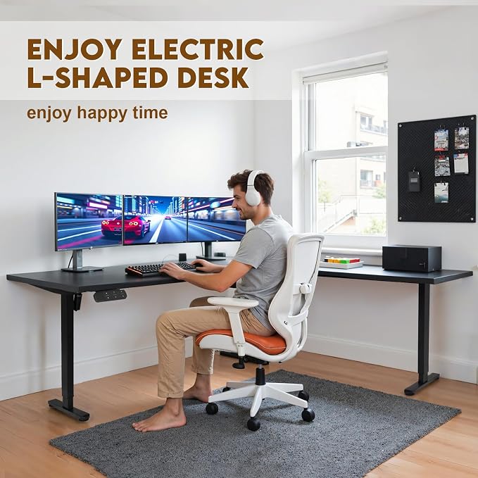 TOPSKY Dual Motor Height Adjustable L-Shaped Desk Frame, 270 lbs Capacity, Supports Multiple Monitors, Black 3-Leg Standing/Sitting Base for Home & Office, DF03.02 (Frame Only)