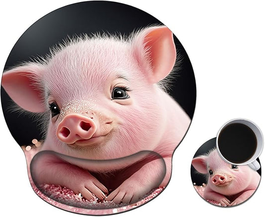 Mouse Pad with Wrist Support Gel, Ergonomic Mouse Pad with Comfortable Wrist Rest, Gaming Mousepad Non-Slip PU Base for Laptop Office Easy Typing & Pain Relief,Cute Pink Pig