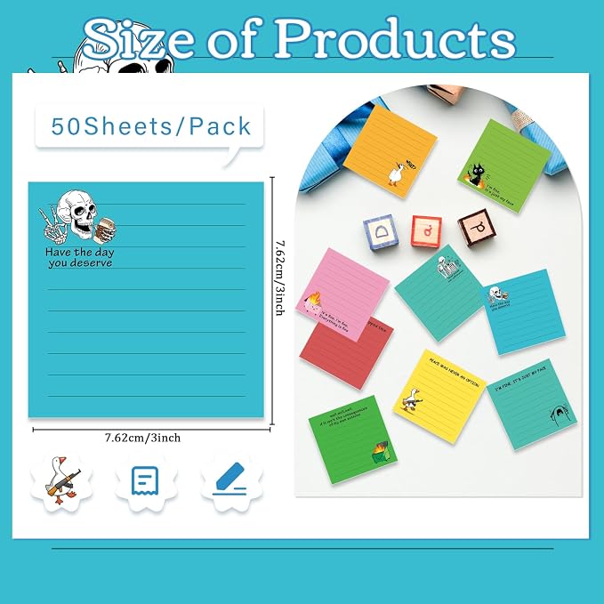 Funny Sticky Notes Gifts - 9 Pack Colorful Fun Notepads Gag Gifts for Work 3x3 Inch, Sarcastic Self-Adhesive Memo Pads School Office Supplies for Coworkers (450 Sheets)